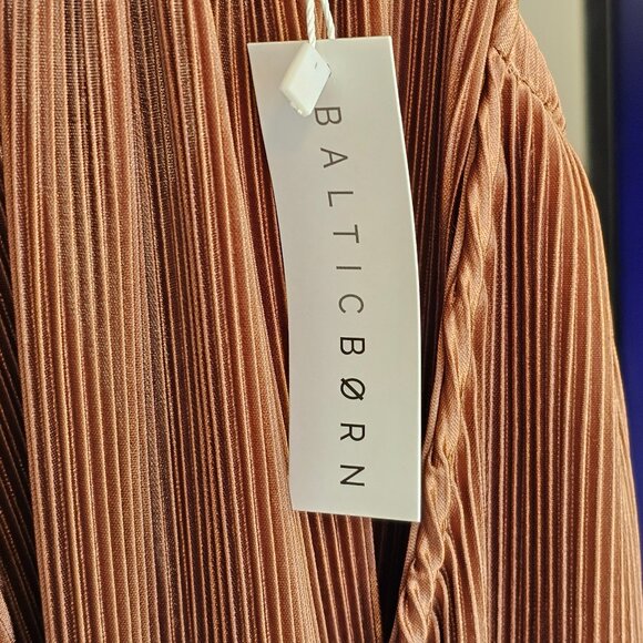 Baltic Born Athena Pleated Brown Short Sleeve Maxi Dress Sz S - Picture 7 of 11